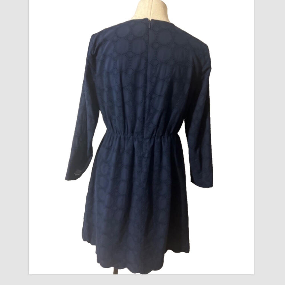 J Crew Dress Navy Blue 10 Cotton 3/4 Long Sleeve  A Line - Picture 3 of 10